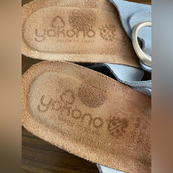 Yokono Sandals Women's 9 Blue Gray Leather Cork Wedge Buckle Made In Spain - Picture 3 of 9